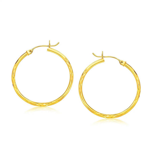 Diamond Cut Slender Large Hoop Earrings in 14k Yellow Gold (2x30mm)