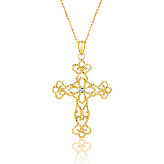 14K Yellow Gold Cross Pendant With Diamond