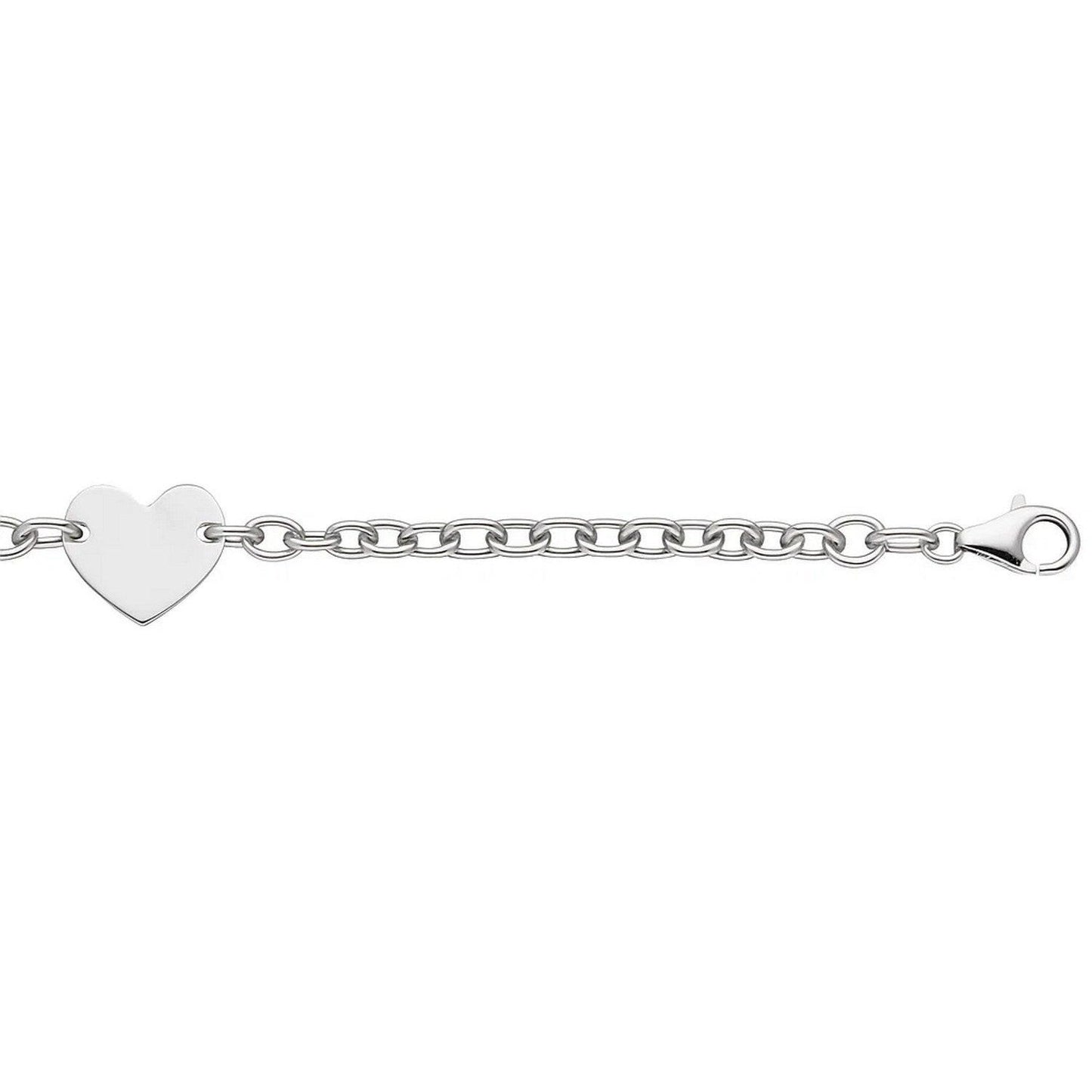 Sterling Silver Rhodium Plated Chain Bracelet with a Flat Heart Station(5.00 mm)