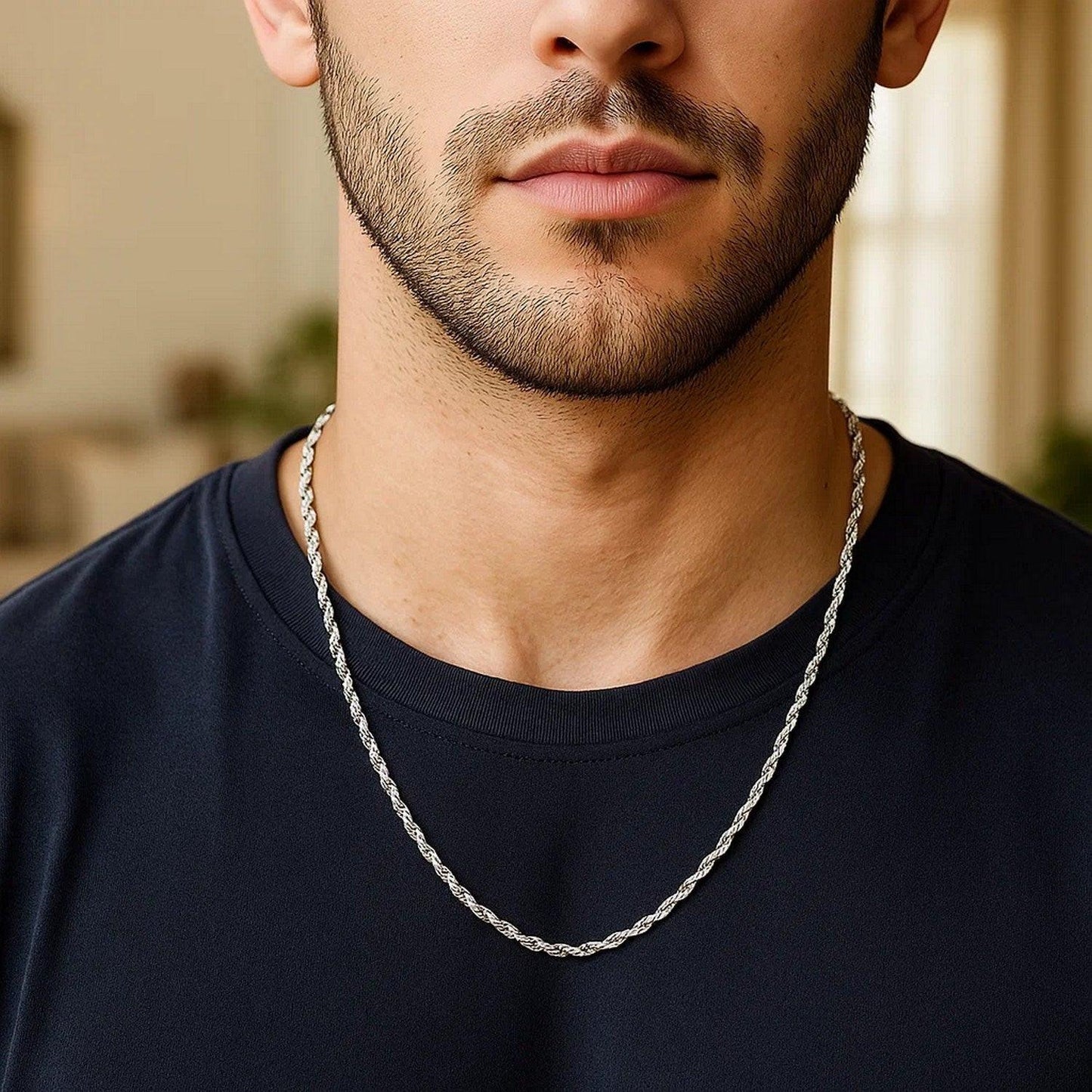 14k White Gold Solid Diamond Cut Rope Chain (2.50 mm)