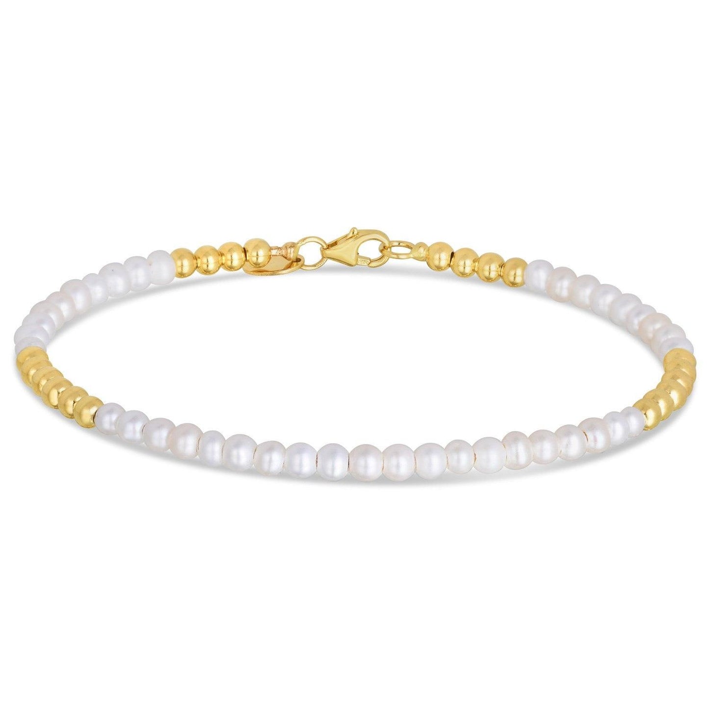 14k Yellow Gold High Polish Freshwater Pearl Pallina Bead Bracelet (2.00 mm)