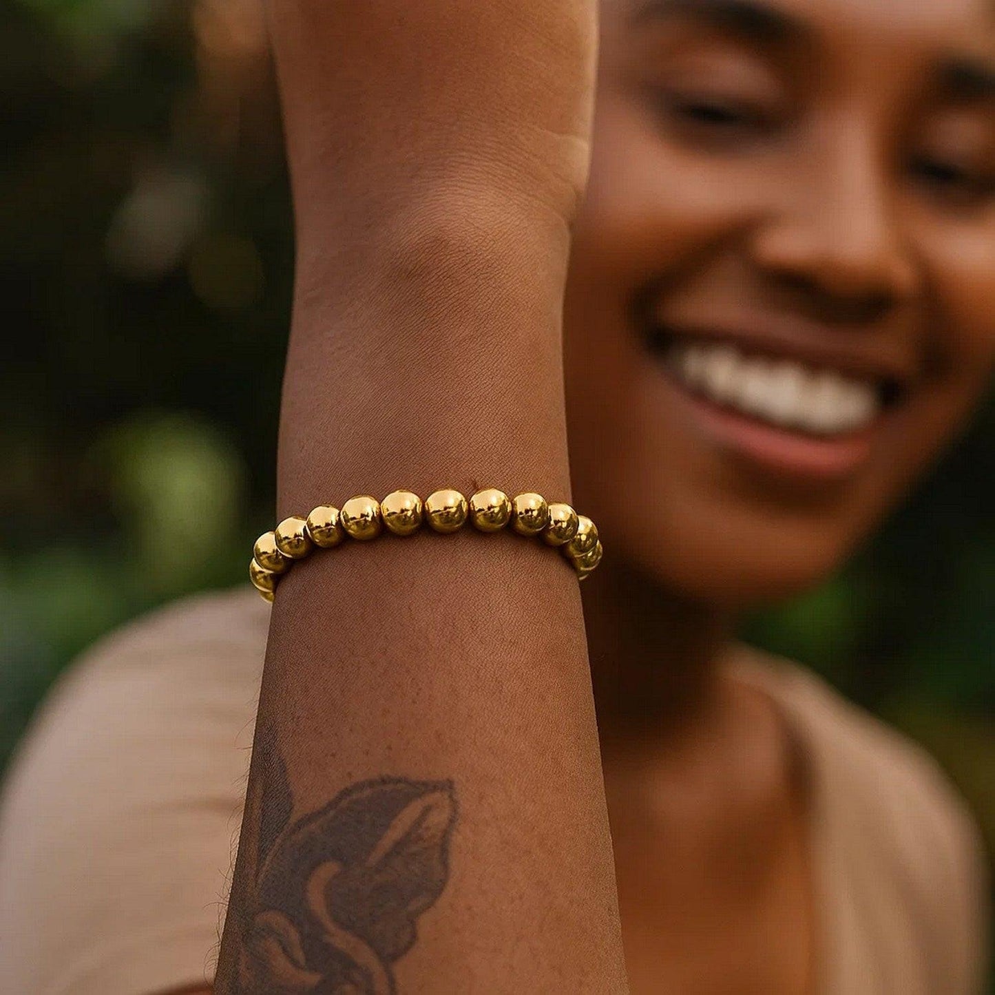 Sterling Silver Yellow Gold Plated Bold Bead Bracelet