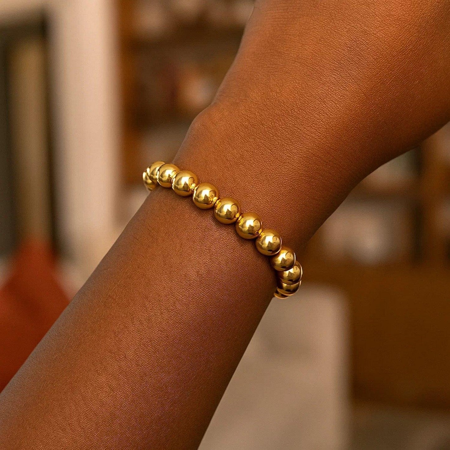 Sterling Silver Yellow Gold Plated Bold Bead Bracelet