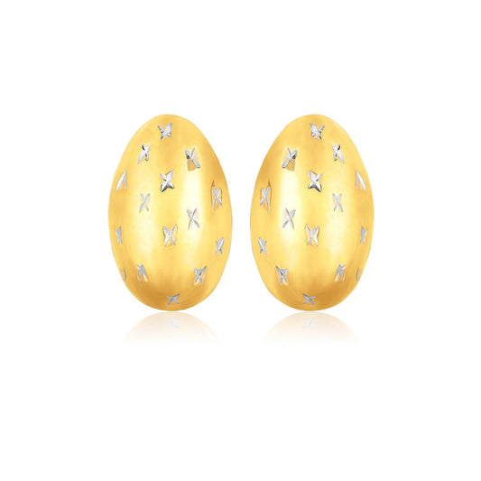 14K Yellow Gold Sparkle Kiss Diamond-cut Oval Stud Earrings