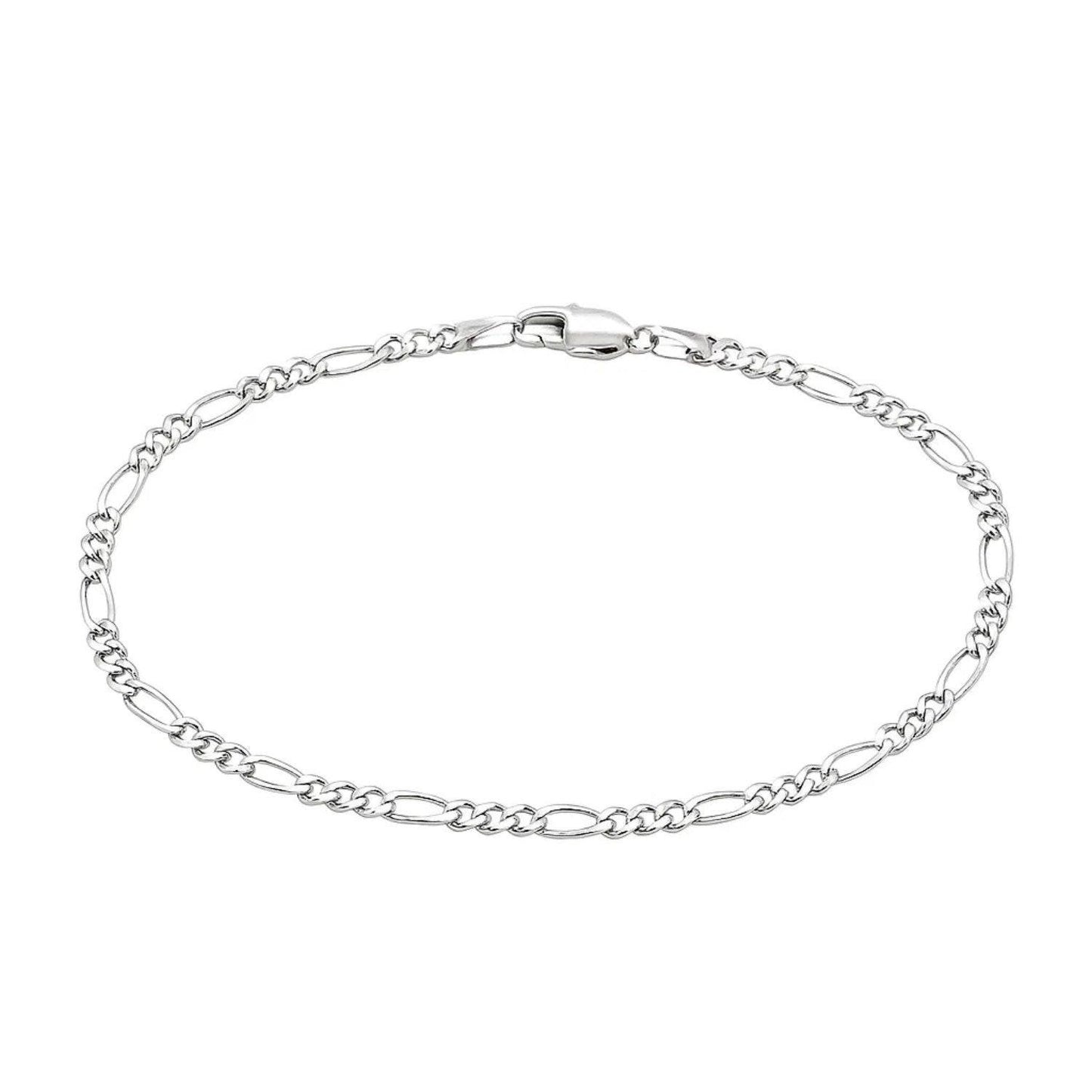 14k White Gold Solid Figaro Bracelet (2.60 mm)