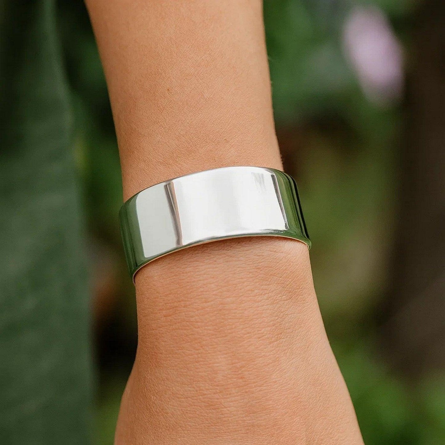 Sterling Silver Rhodium Plated Wide Sculpted Cuff Bangle