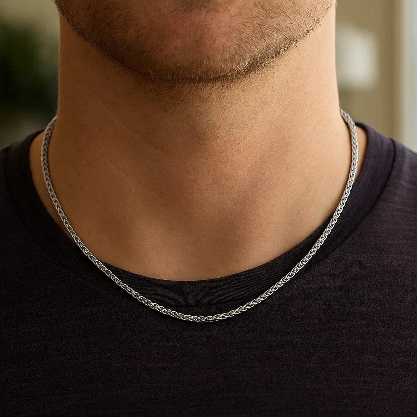 14k White Gold Round Wheat Chain (1.5 mm)