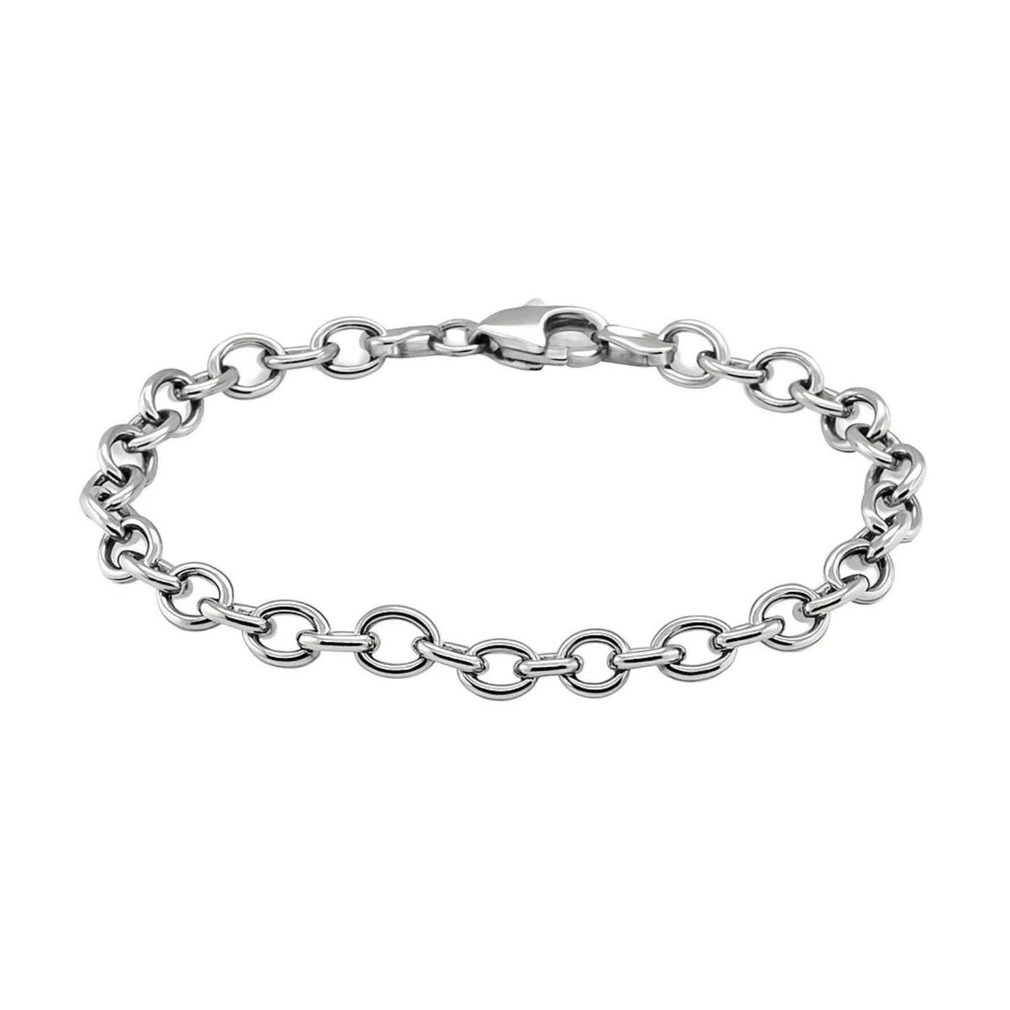 Sterling Silver Rhodium Plated Fancy Charm Bracelet (6.70 mm)