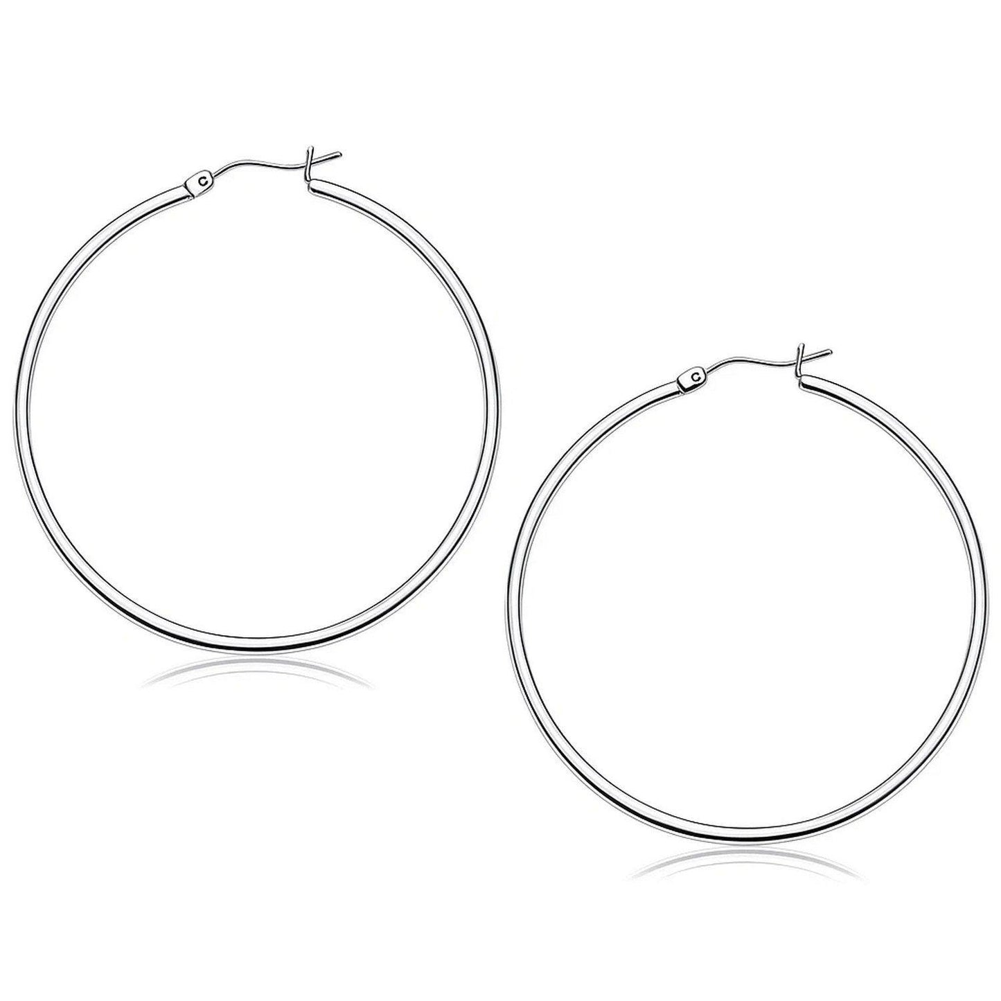 14k White Gold Polished Hoop Earrings (2x50 mm)