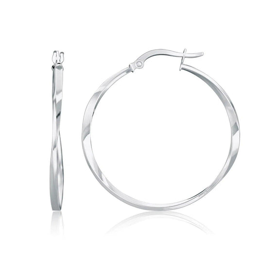 14k White Gold Mobius Twisted Hoop Earrings(1.5x50mm)