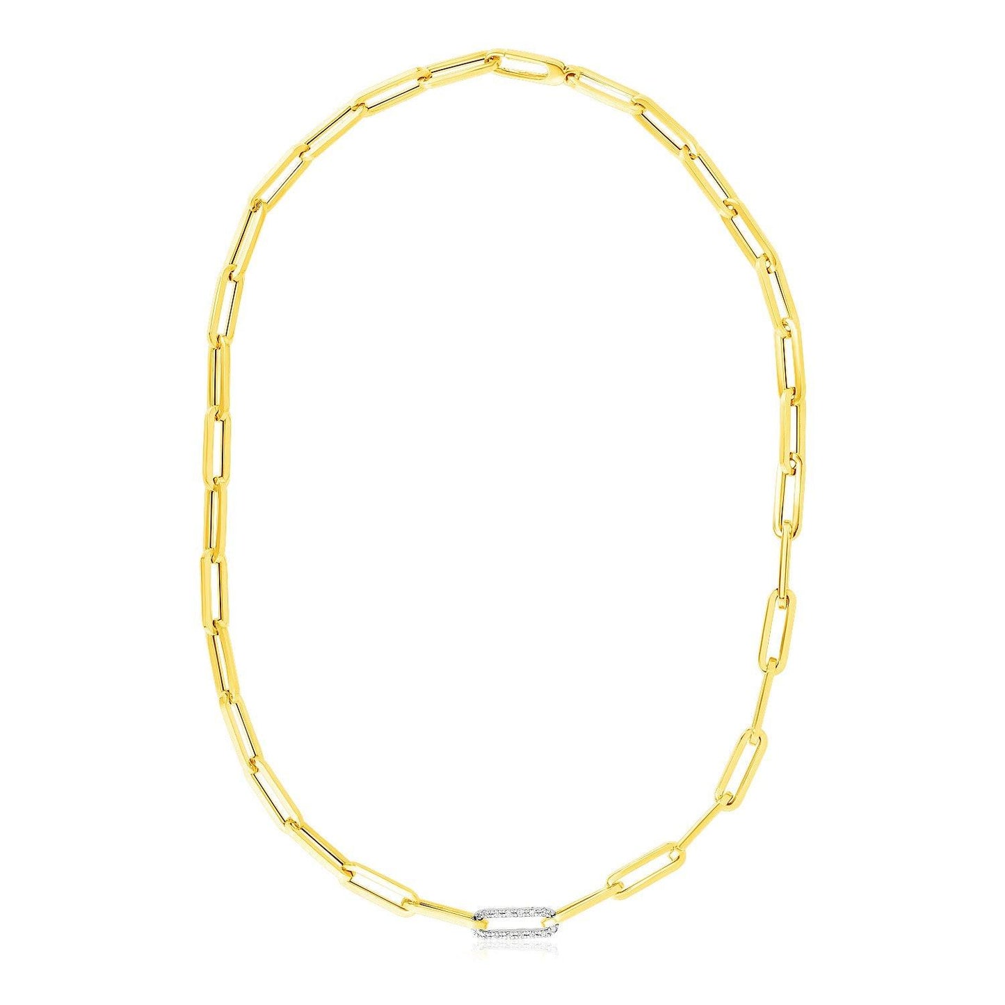 14k Yellow Gold Paperclip Chain Necklace with Diamond Link (6.00 mm)