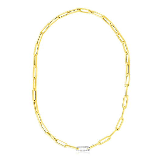 14k Yellow Gold Paperclip Chain Necklace with Diamond Link (6.00 mm)