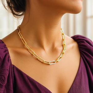 14k Yellow Gold Paperclip Chain Necklace with Diamond Link (6.00 mm)