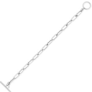 Sterling Silver Rhodium Plated Paperclip Toggle Bracelet (10.20 mm)