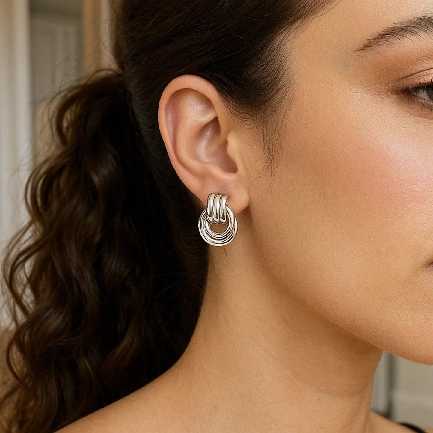 Sterling Silver Triple Door Knocker Hoop Earrings