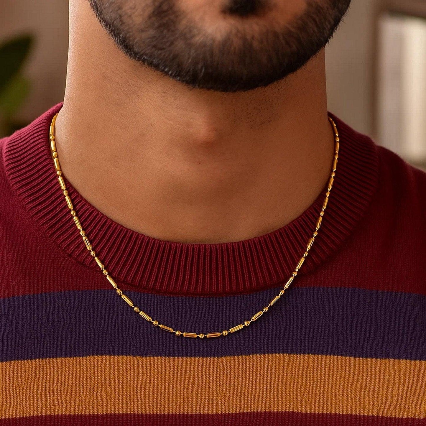 14k Yellow Gold Diamond-Cut Alternating Bead Chain (1.30 mm)