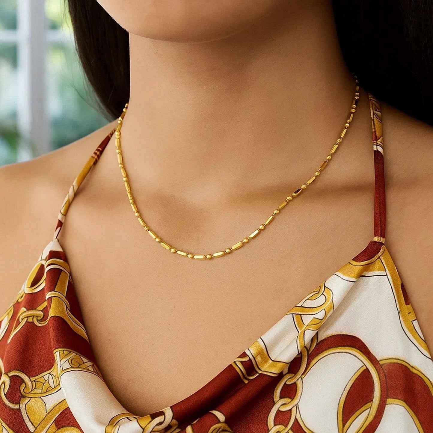 14k Yellow Gold Diamond-Cut Alternating Bead Chain (1.30 mm)