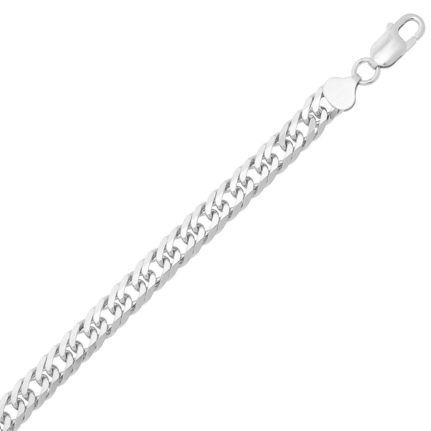 Sterling Silver Rhodium Plated Flat Miami Cuban Chain (7.80 mm)
