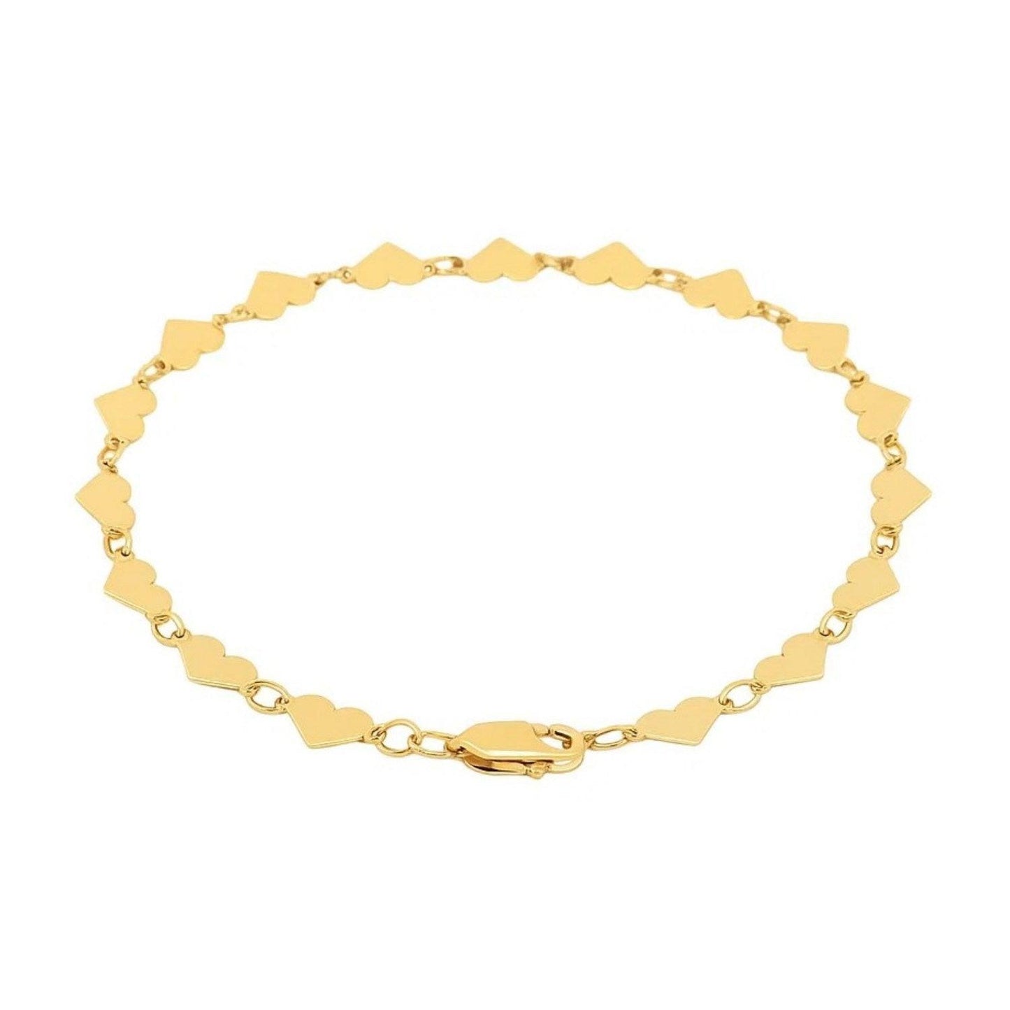 14k Yellow Gold 7 inch Mirrored Heart Chain Bracelet (5.00 mm)