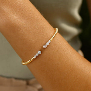 14K Two Tone Polish Diamond Pallina Open Beaded Cuff Bangle (3.00 mm)