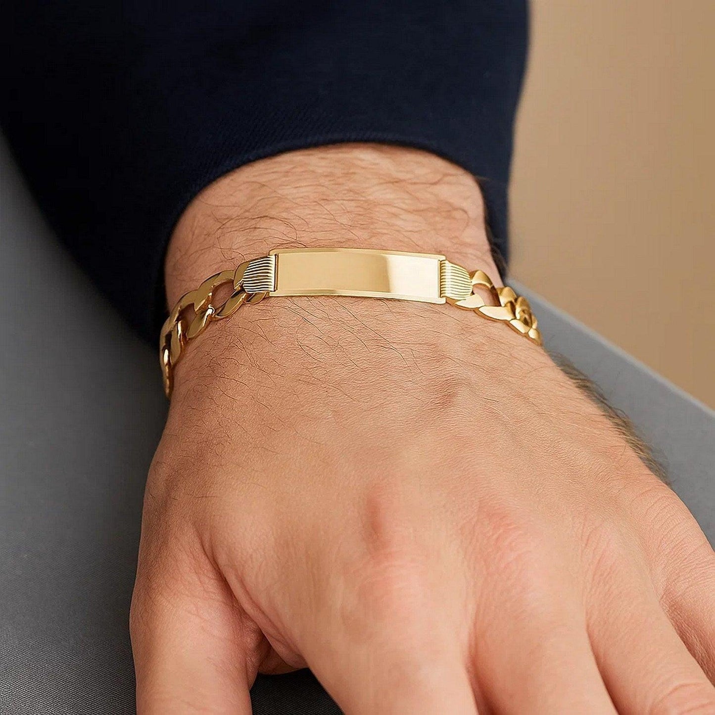14k Yellow Gold 8 1/2 inch Mens Wide Curb Chain ID Bracelet (10.00 mm)