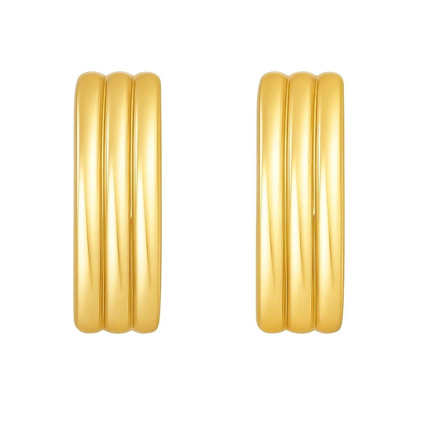 14K Yellow Gold Fancy Oval Triple Row Hoop Earrings