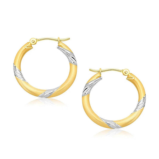 14k Two Tone Gold Polished Hoop Earrings (3x20mm)