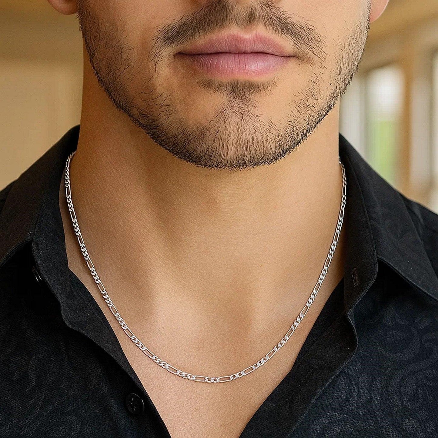 14k White Gold Solid Figaro Chain (1.90 mm)