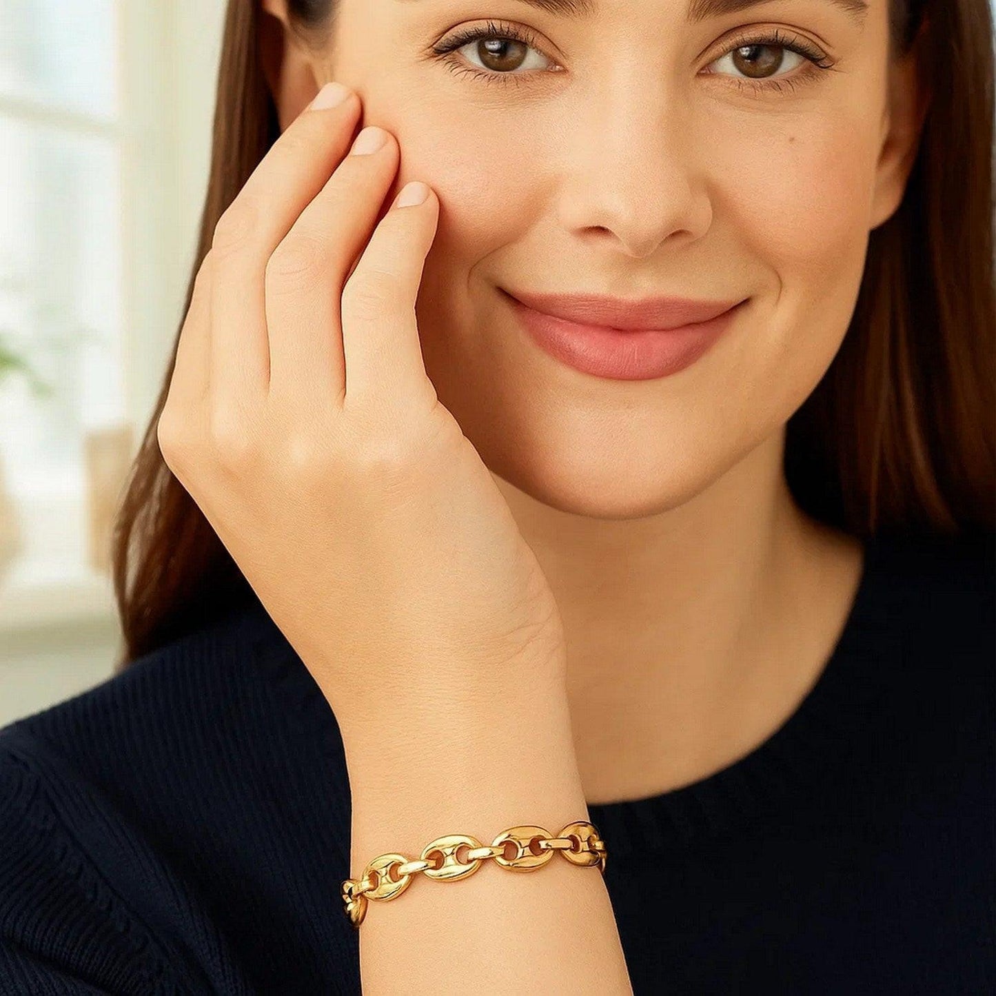 14k Yellow Gold Puffed Mariner Link Bracelet (6.80 mm)