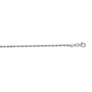 2.25mm 14k White Gold Diamond Cut Rope Anklet