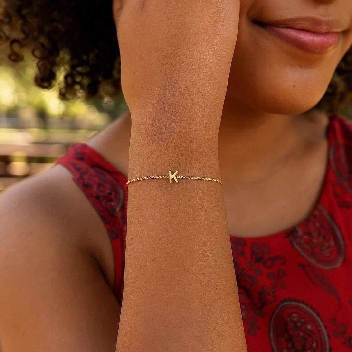 14K Yellow Gold Mini Initial K Bracelet