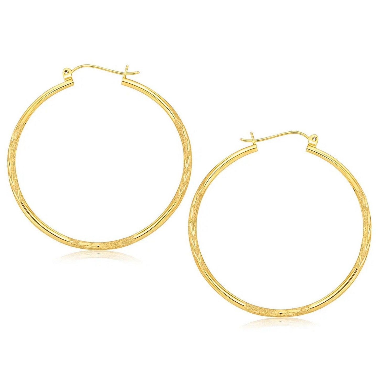 14k Yellow Gold Fancy Diamond Cut Extra Large Hoop Earrings (2x45mm)