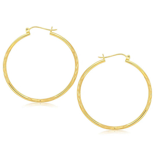 14k Yellow Gold Fancy Diamond Cut Extra Large Hoop Earrings (2x45mm)