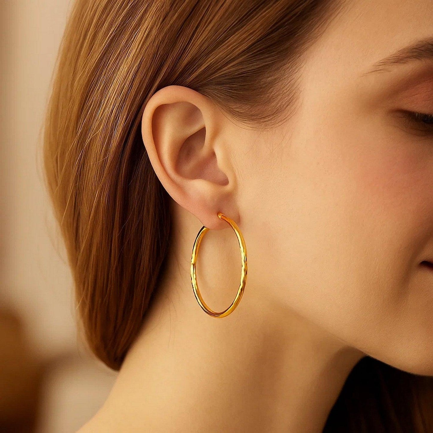 14k Yellow Gold Fancy Diamond Cut Extra Large Hoop Earrings (2x45mm)