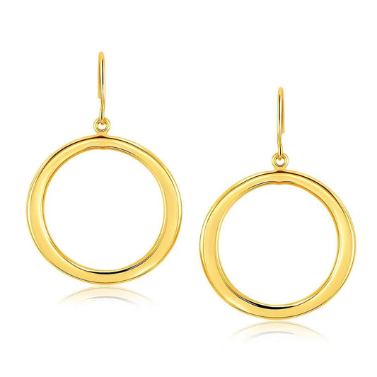 14k Yellow Gold Flat Open Tube Round Earrings