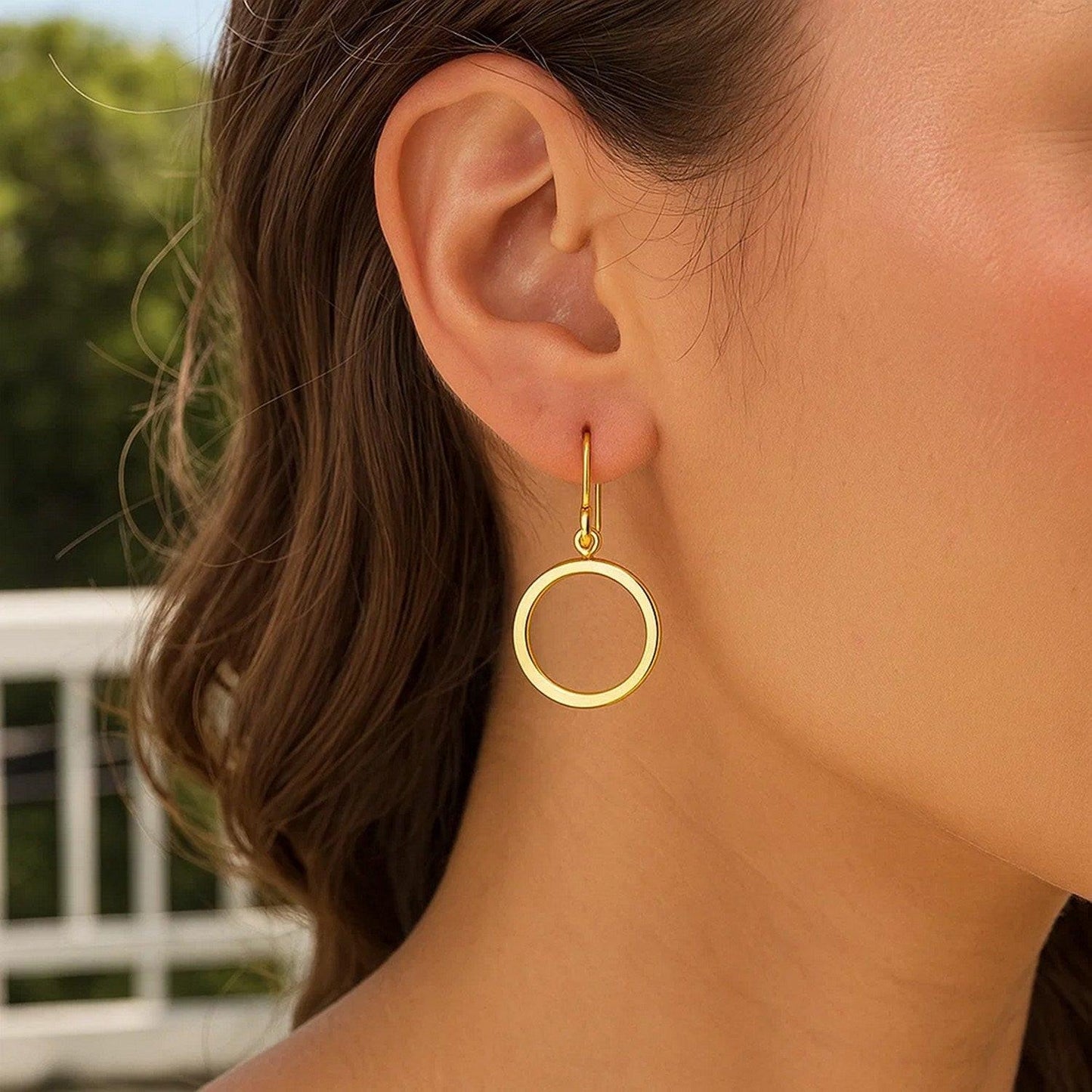 14k Yellow Gold Flat Open Tube Round Earrings