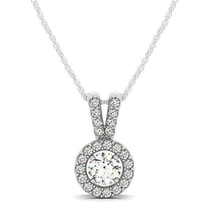 Round Pendant with Split Bail and Diamond Halo in 14k White Gold (3/4 cttw)
