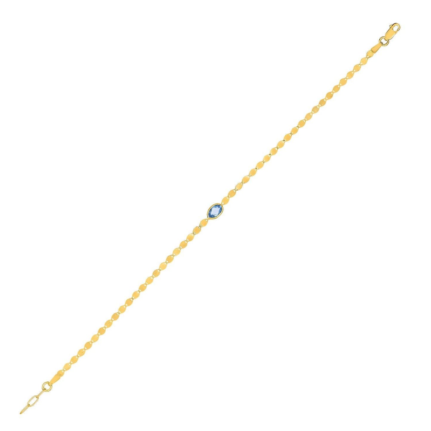 14K Yellow Gold Blue Topaz Mirrored Chain Bracelet (2.20 mm)