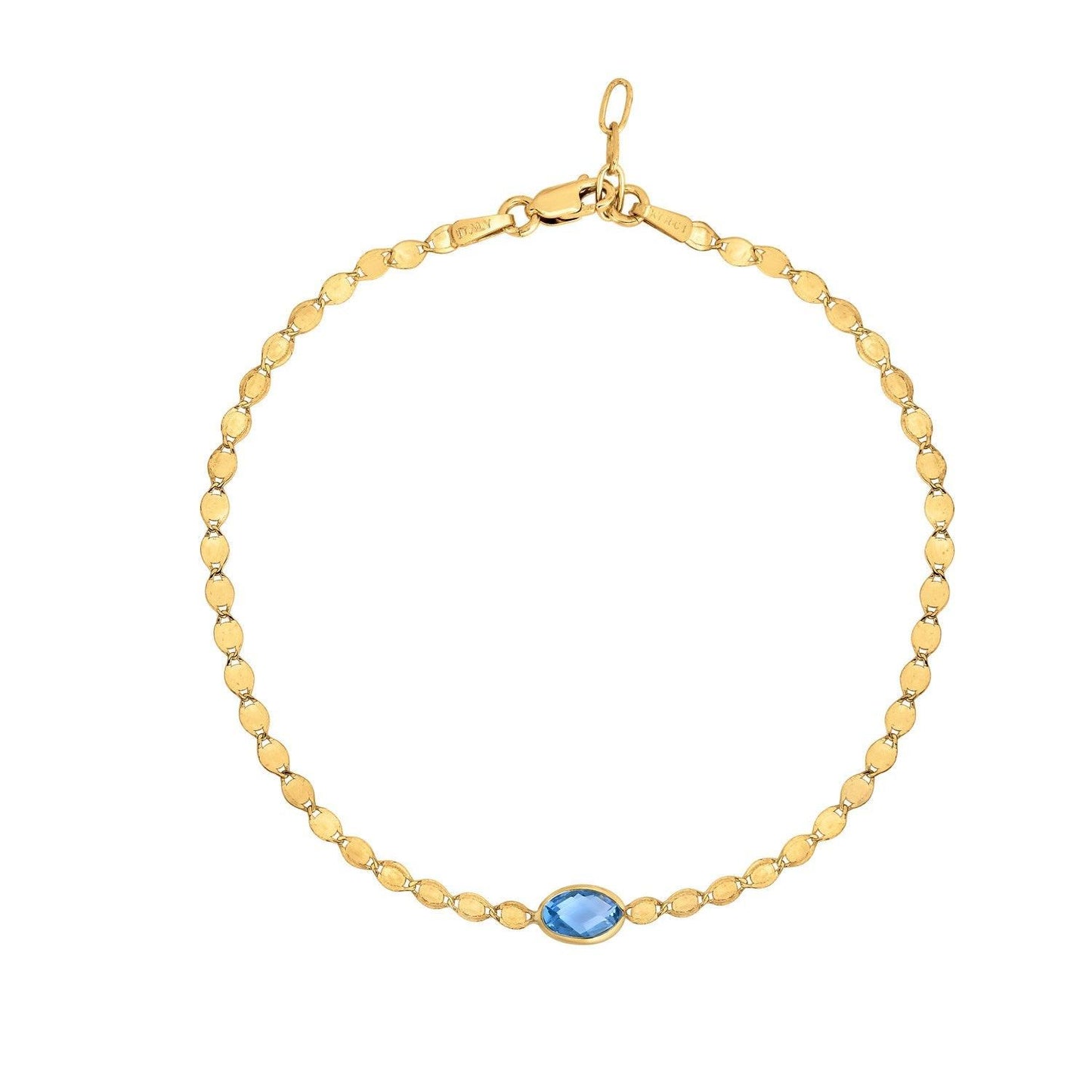 14K Yellow Gold Blue Topaz Mirrored Chain Bracelet (2.20 mm)