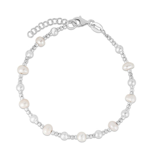 Sterling Silver Rhodium Plated Pearl Bead Bracelet