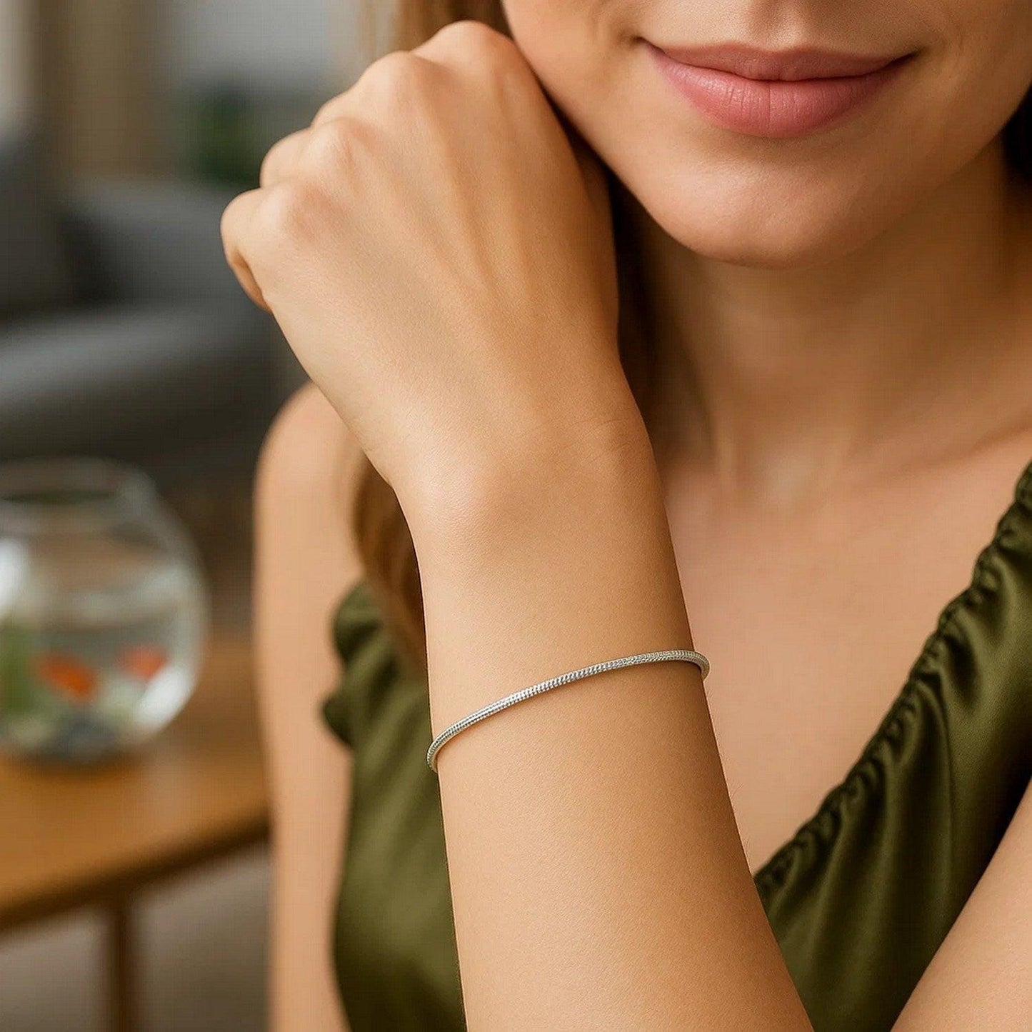 14K White Gold Diamond Cut Stack Bangle Bracelet (1.80 mm)