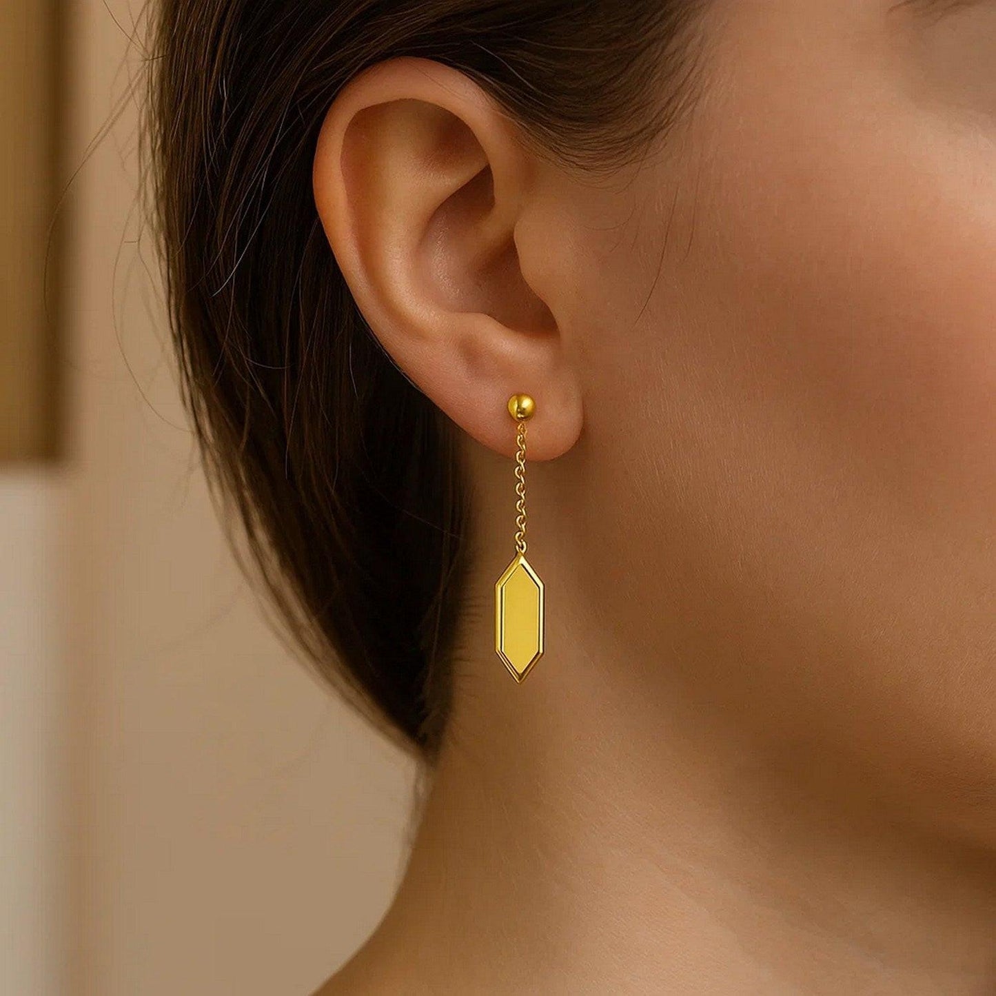 Hexagon Drop Earrings in 14K Yellow Gold