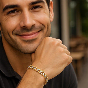 14k Two-Tone Gold Mens Bracelet with S Style Bar Links (7.85 mm)