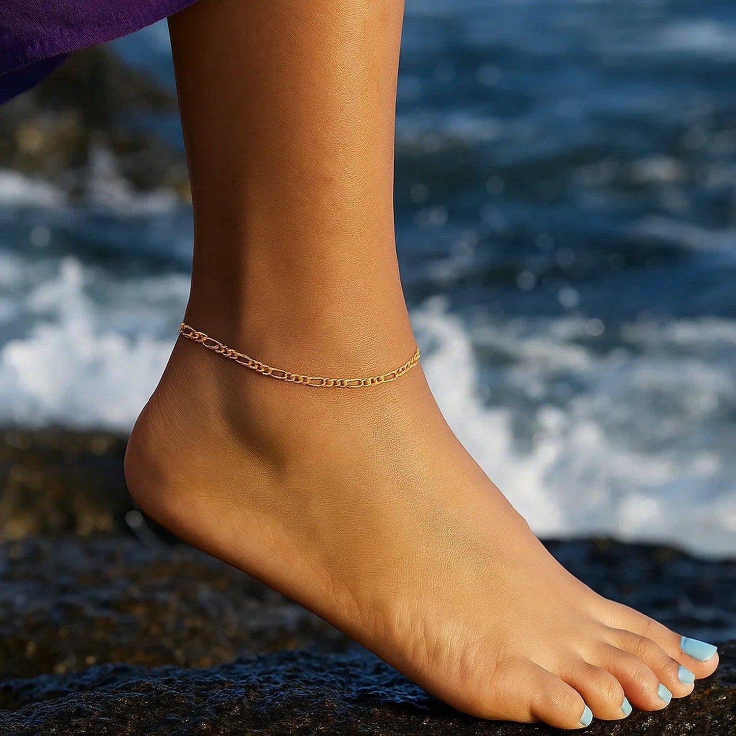 14k Yellow Gold Figaro Anklet 1.3mm