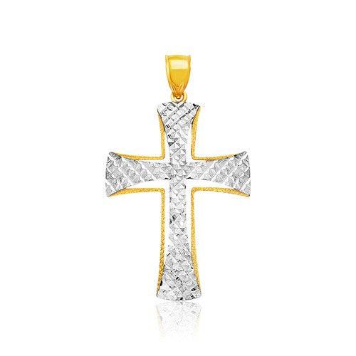 14K Two Tone Gold Diamond Cut Cross Pendant