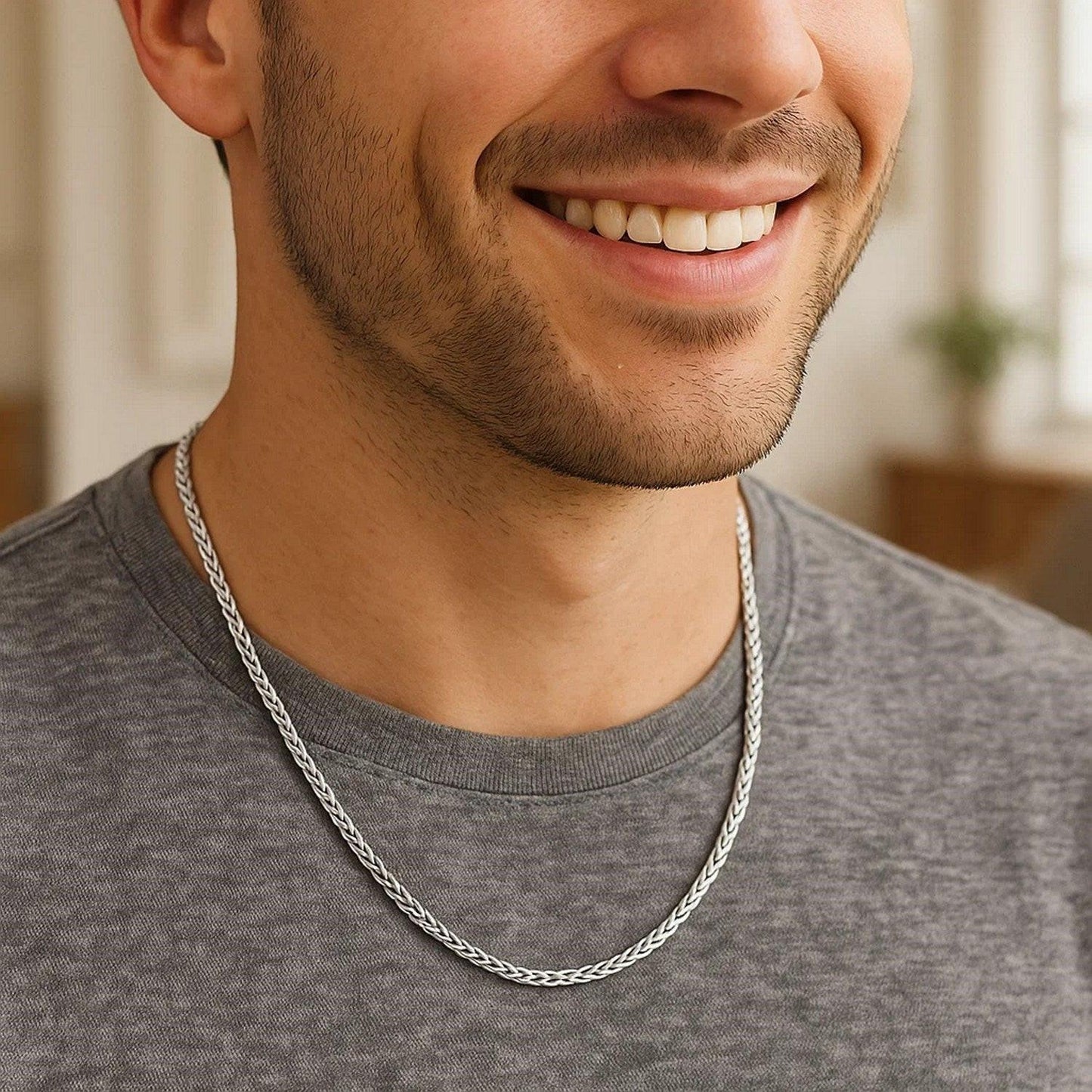 Sterling Silver Rhodium Plated Wheat Chain (3.20 mm)