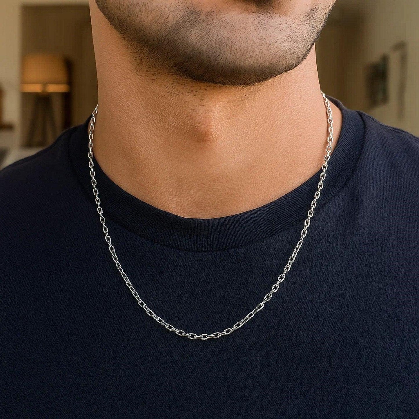 14k White Gold Pendant Chain with Textured Links (2.30 mm)