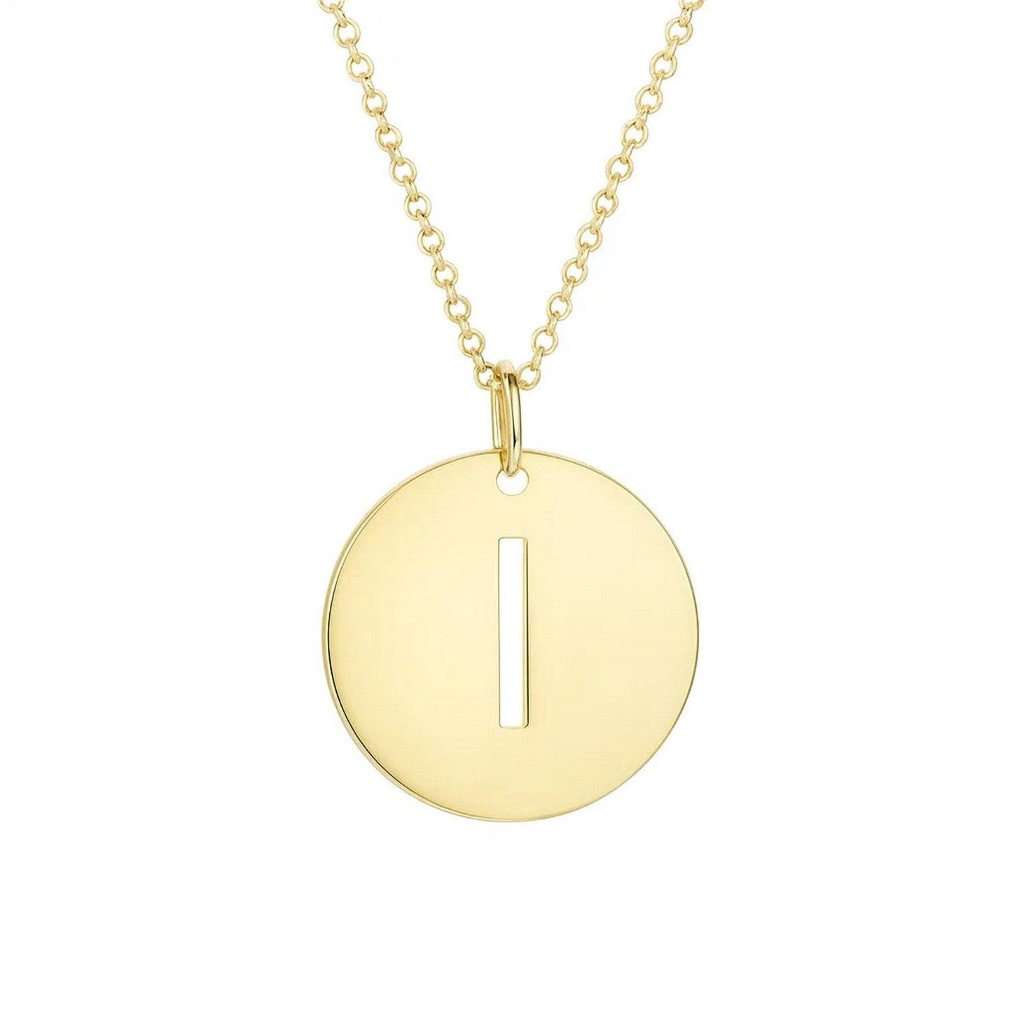 14K Yellow Gold Disc Initial I Pendant