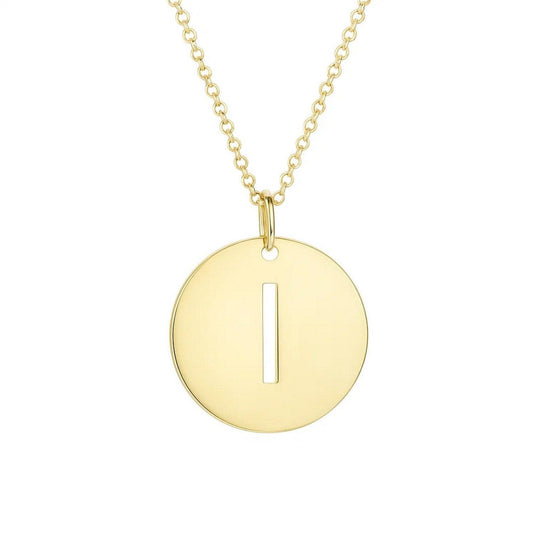14K Yellow Gold Disc Initial I Pendant