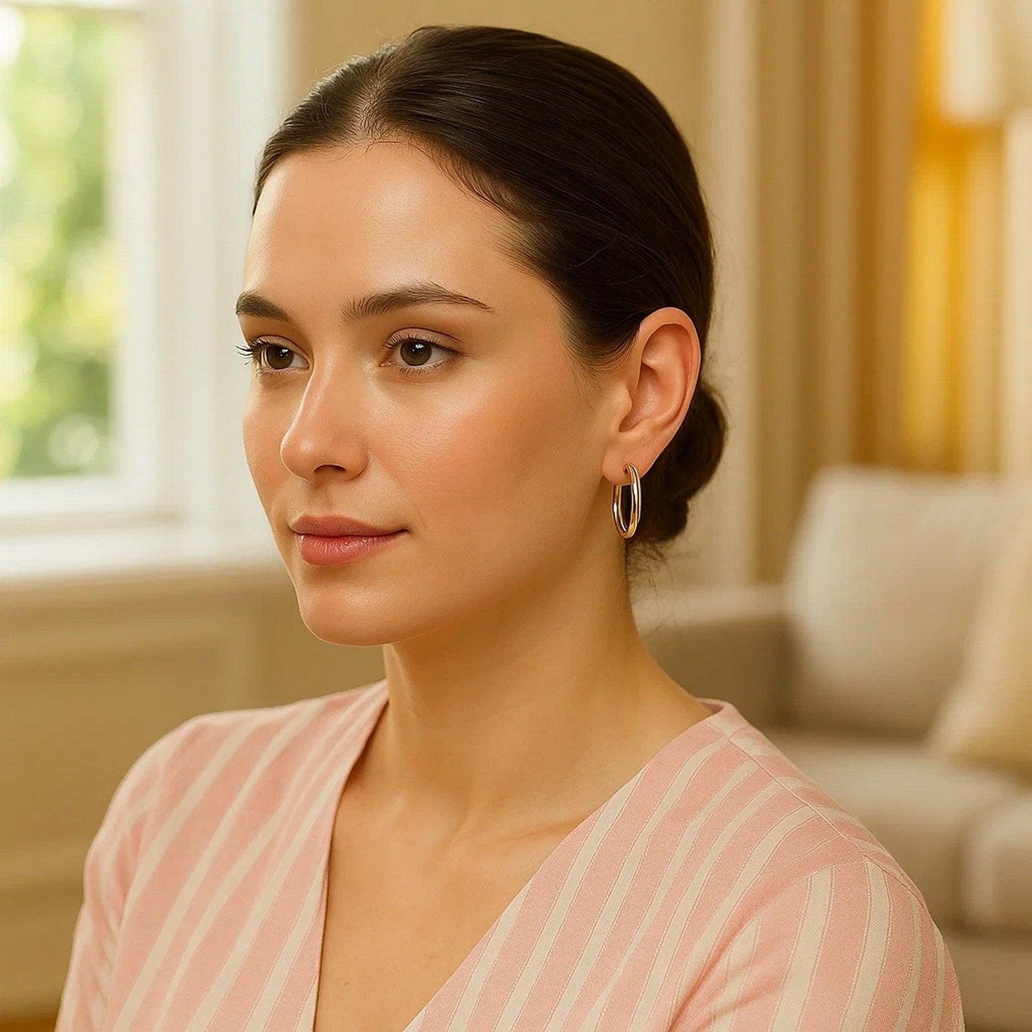 14k White Gold Polished Hoop Earrings (3x20mm)